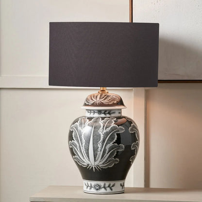 Black & White Art Deco Ceramic Urn Vase with Stylised Botanical Leaf Foliage Motif – Monochrome Decorative Vase 31x14x14cm | Click Style