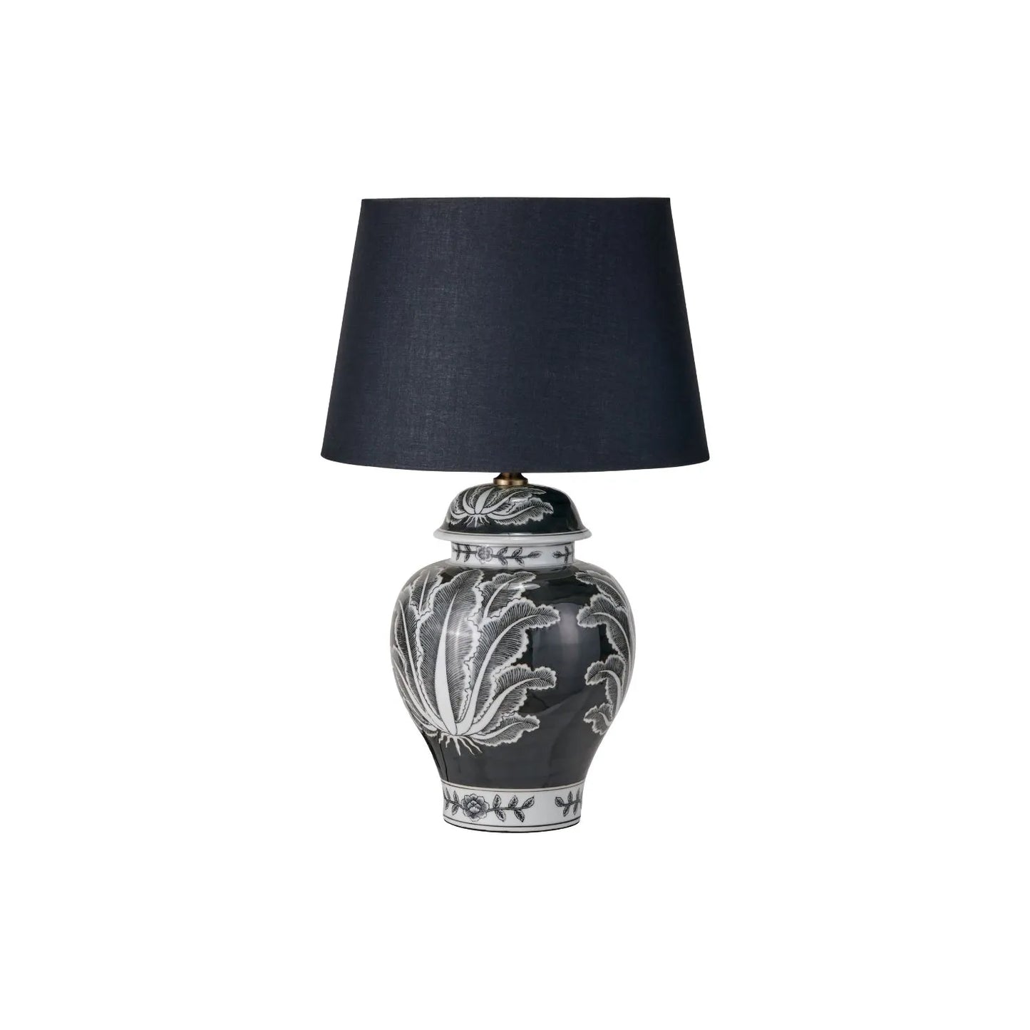 Black & White Art Deco Ceramic Urn Vase with Stylised Botanical Leaf Foliage Motif – Monochrome Decorative Vase 31x14x14cm | Click Style