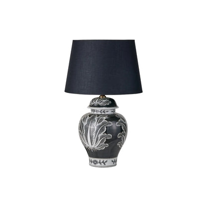 Black & White Art Deco Ceramic Urn Vase with Stylised Botanical Leaf Foliage Motif – Monochrome Decorative Vase 31x14x14cm | Click Style