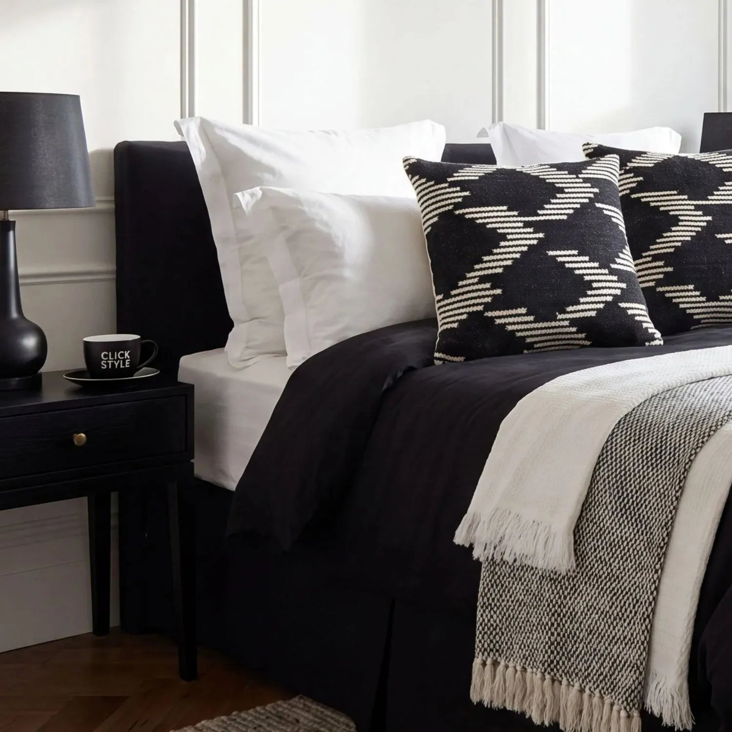 Black & White Square Indoor Outdoor Cushion with Aztec Pattern – Recycled Weather-Resistant & Durable 45x45x10cm – Geometric Garden Scatter Cushion for Patios, Balconies, Conservatories, Garden Furniture & Indoor Seating Areas | Click Style
