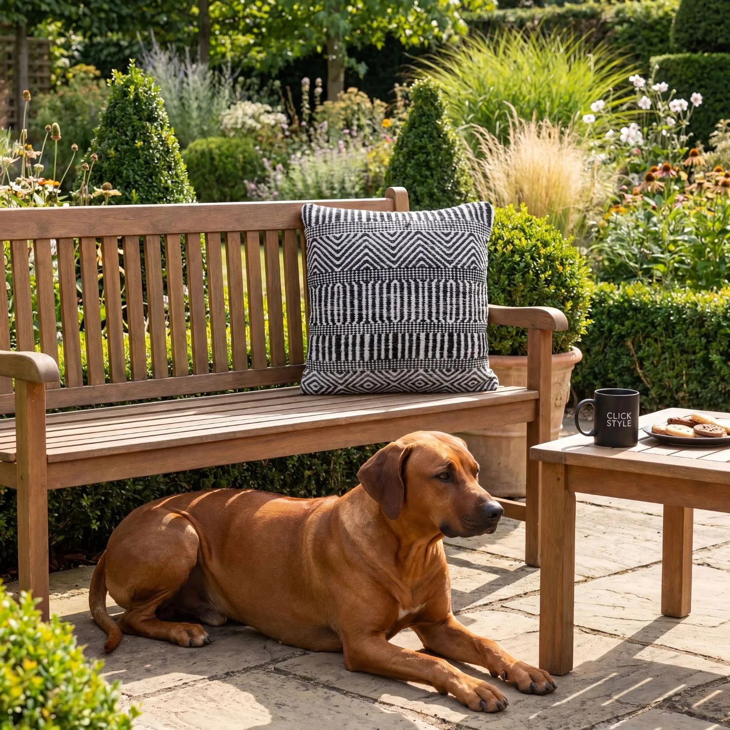 Black & White Square Indoor Outdoor Cushion with Tribal Pattern – Recycled Weather-Resistant & Durable 45x45x10cm featuring a bold black and white tribal-inspired geometric pattern, woven textured finish and recycled PET fabric for garden furniture, patios, balconies, conservatories and modern homes | Click Style