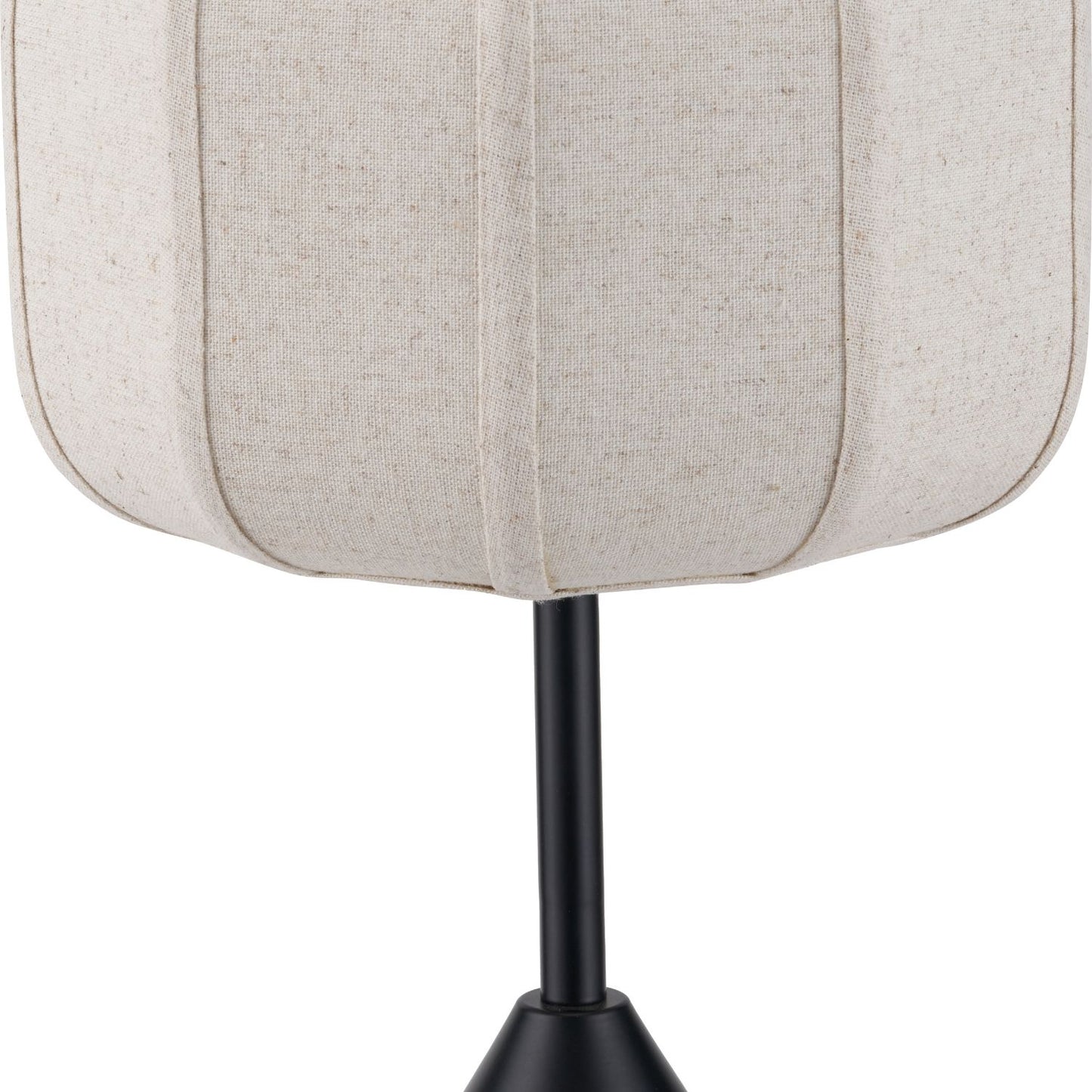 Black Sculptural Metal Table Lamp with Structured Natural Linen Rounded Squat Shade – Contemporary Cream & Black Bedside and Side Table Light 66x34x34cm | Click Style
