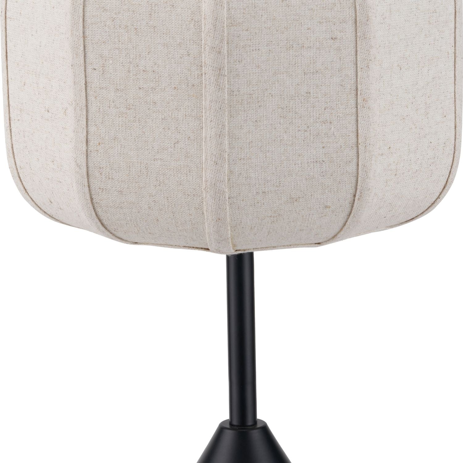 Black Sculptural Metal Table Lamp with Structured Natural Linen Rounded Squat Shade – Contemporary Cream & Black Bedside and Side Table Light 66x34x34cm | Click Style