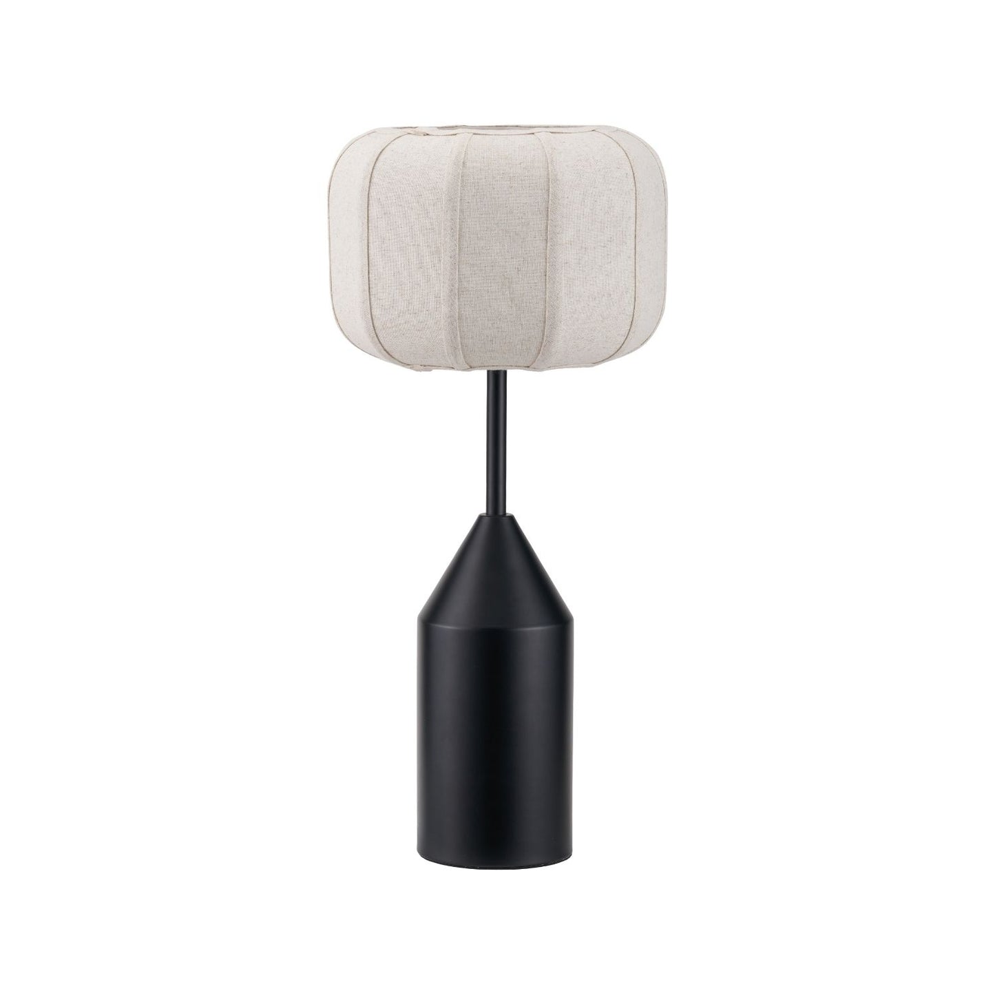 Black Sculptural Metal Table Lamp with Structured Natural Linen Rounded Squat Shade – Contemporary Cream & Black Bedside and Side Table Light 66x34x34cm | Click Style