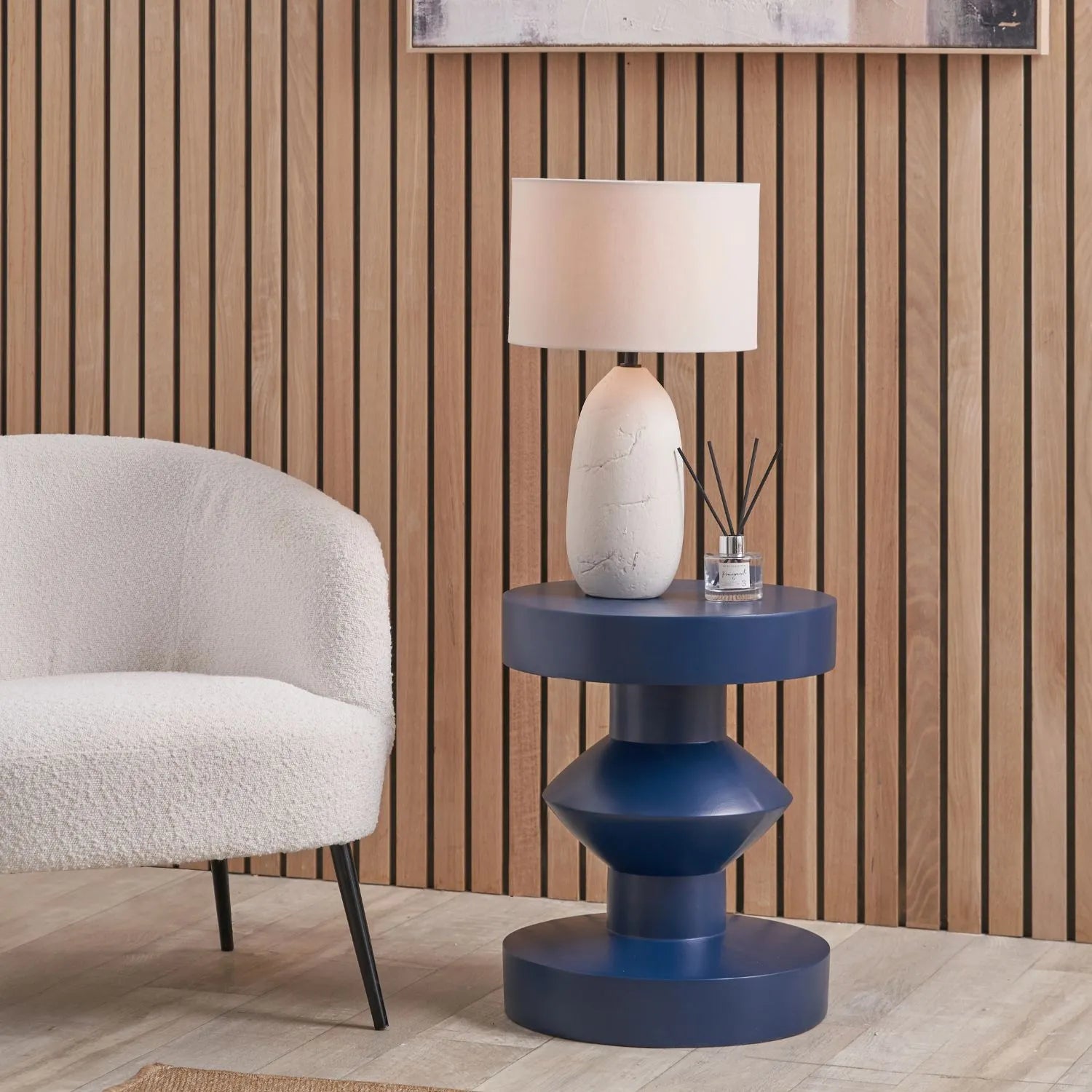 Blue Fibrestone Sculptural Pedestal Side Table – Modern Round Accent & Occasional Table 50x40x40cm - Click Style