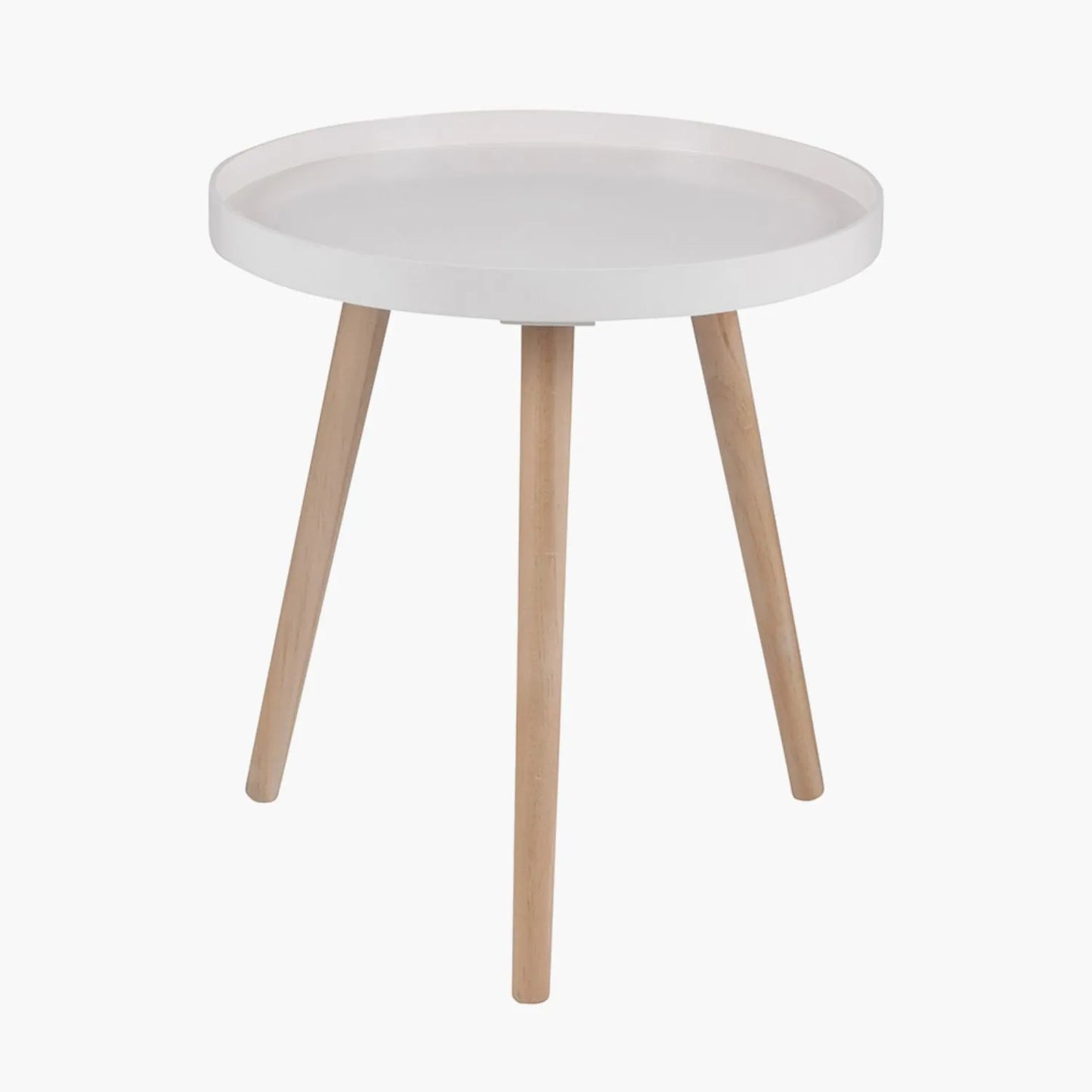 Blush Pink Round Tripod Side Table with Pine Wooden Legs – Small Bedside or Coffee Table 43.5x41cm - Click Style