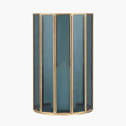 Brass Hurricane Lantern with 12-Sided Smoked Glass Panels – Decorative Candle Holder 31x20x20cm - Click Style