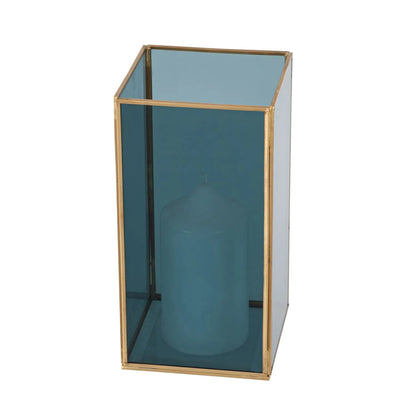 Brass Hurricane Lantern with Smoked Glass Panels – Decorative Rectangular Candle Holder 26x13x13cm - Click Style