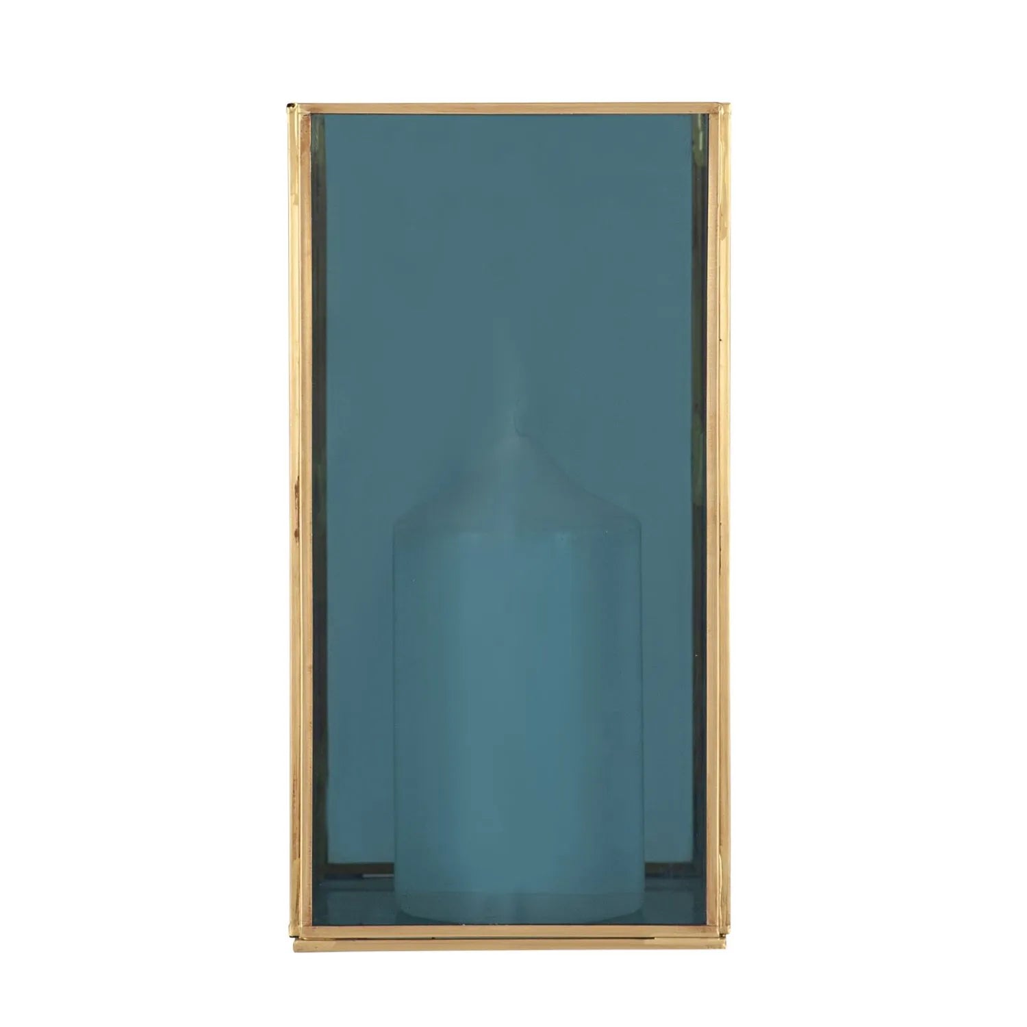 Brass Hurricane Lantern with Smoked Glass Panels – Decorative Rectangular Candle Holder 26x13x13cm - Click Style