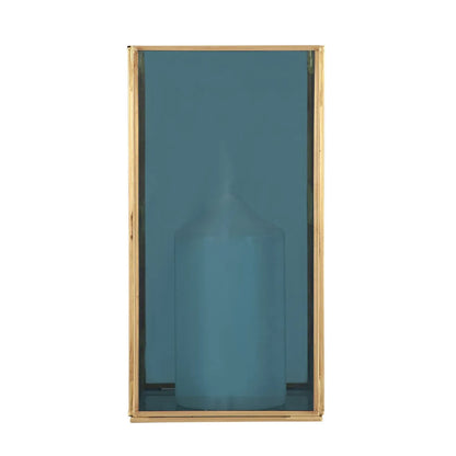 Brass Hurricane Lantern with Smoked Glass Panels – Decorative Rectangular Candle Holder 26x13x13cm - Click Style