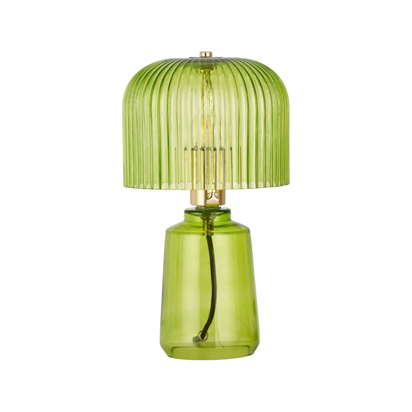 Bright Green Glass Table Lamp with Dome-Shaped Ribbed Chartreuse Glass Shade & Gold Lampholder – Retro Eclectic Bedside & Side Table Light 37x20x20cm | Click Style