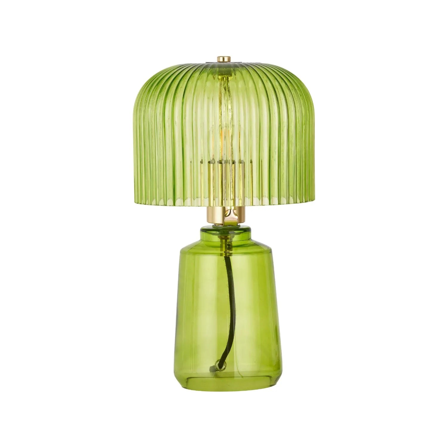 Bright Green Glass Table Lamp with Dome-Shaped Ribbed Chartreuse Glass Shade & Gold Lampholder – Retro Eclectic Bedside & Side Table Light 37x20x20cm | Click Style