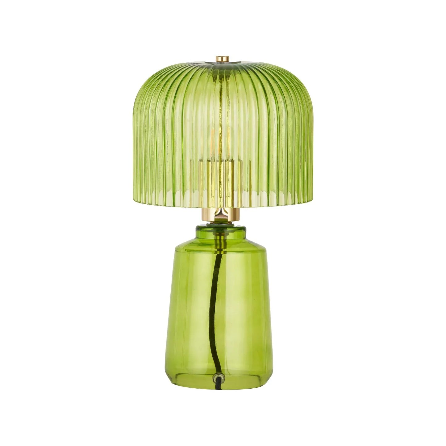 Bright Green Glass Table Lamp with Dome-Shaped Ribbed Chartreuse Glass Shade & Gold Lampholder – Retro Eclectic Bedside & Side Table Light 37x20x20cm | Click Style
