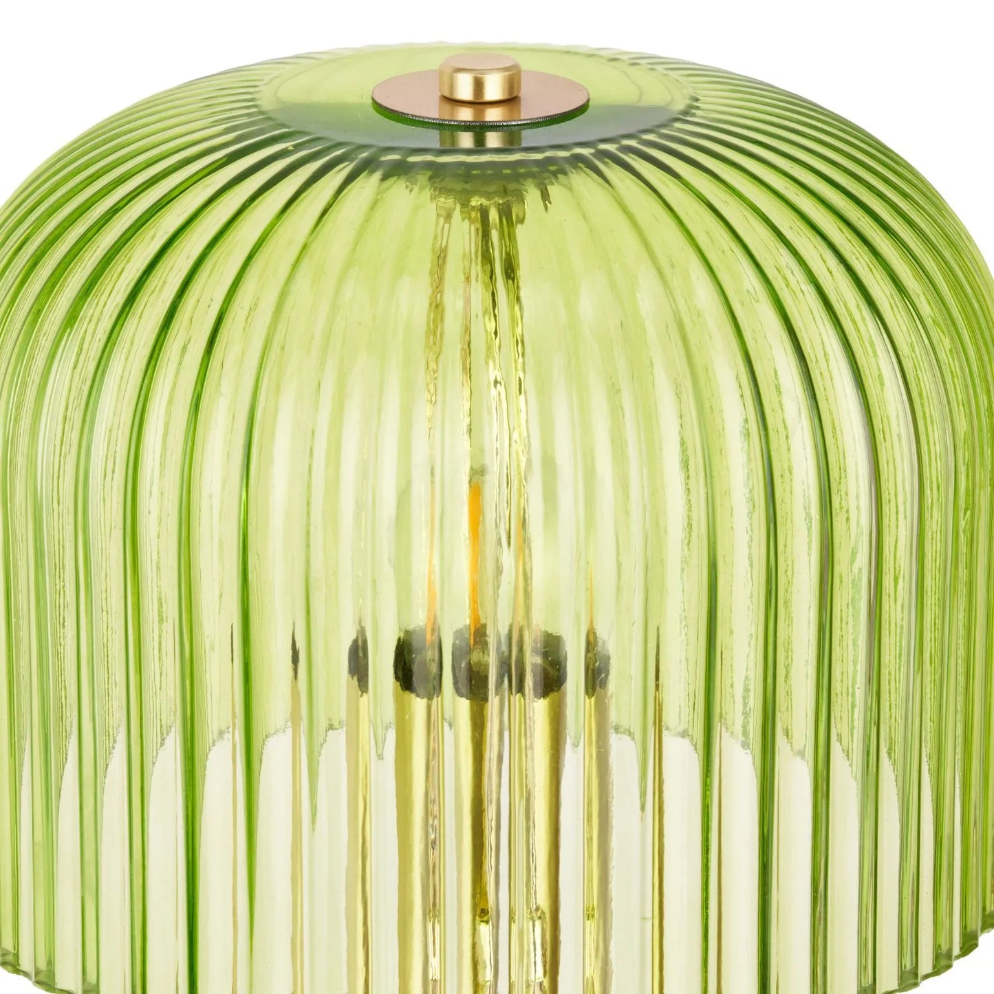 Bright Green Glass Table Lamp with Dome-Shaped Ribbed Chartreuse Glass Shade & Gold Lampholder – Retro Eclectic Bedside & Side Table Light 37x20x20cm | Click Style
