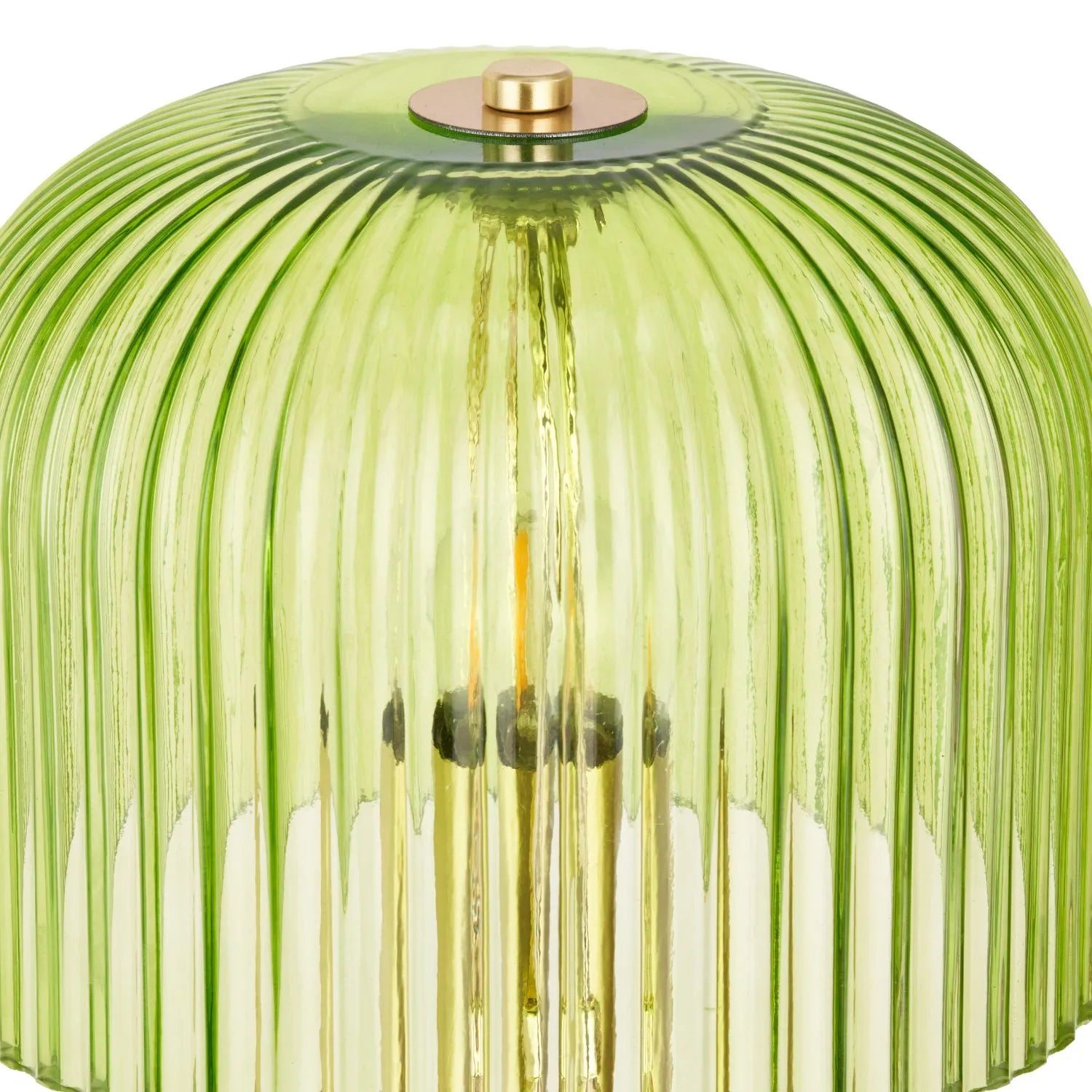 Bright Green Glass Table Lamp with Dome-Shaped Ribbed Chartreuse Glass Shade & Gold Lampholder – Retro Eclectic Bedside & Side Table Light 37x20x20cm | Click Style