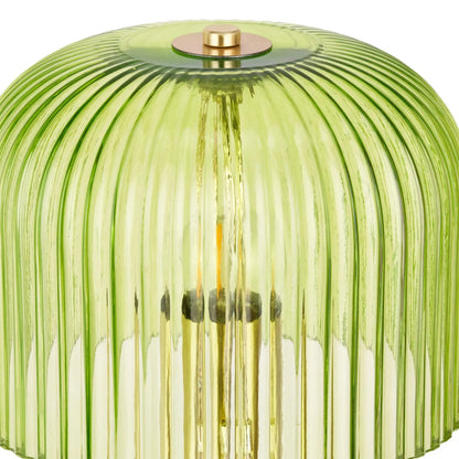 Bright Green Glass Table Lamp with Dome-Shaped Ribbed Chartreuse Glass Shade & Gold Lampholder – Retro Eclectic Bedside & Side Table Light 37x20x20cm | Click Style