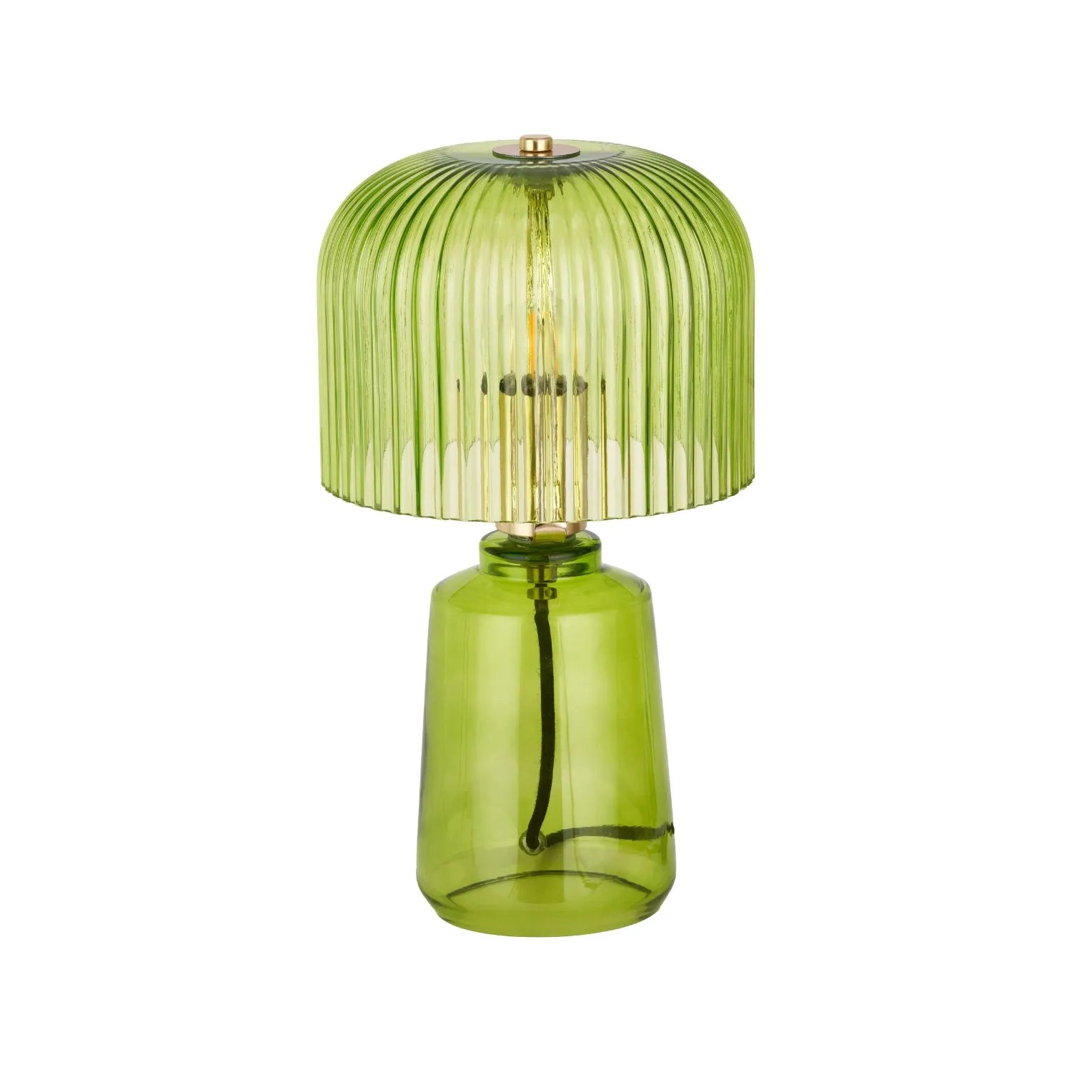 Bright Green Glass Table Lamp with Dome-Shaped Ribbed Chartreuse Glass Shade & Gold Lampholder – Retro Eclectic Bedside & Side Table Light 37x20x20cm | Click Style