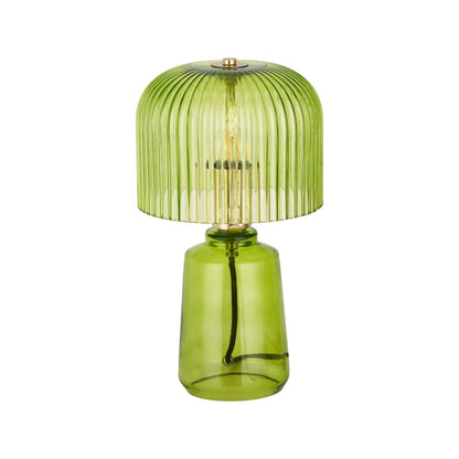Bright Green Glass Table Lamp with Dome-Shaped Ribbed Chartreuse Glass Shade & Gold Lampholder – Retro Eclectic Bedside & Side Table Light 37x20x20cm | Click Style