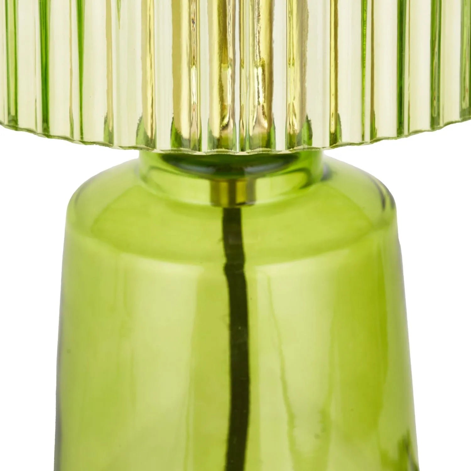 Bright Green Glass Table Lamp with Dome-Shaped Ribbed Chartreuse Glass Shade & Gold Lampholder – Retro Eclectic Bedside & Side Table Light 37x20x20cm | Click Style