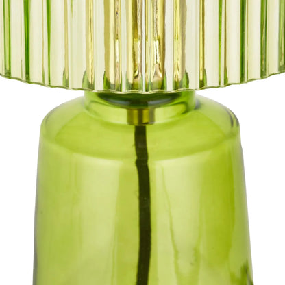 Bright Green Glass Table Lamp with Dome-Shaped Ribbed Chartreuse Glass Shade & Gold Lampholder – Retro Eclectic Bedside & Side Table Light 37x20x20cm | Click Style