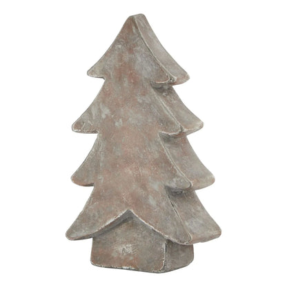 Brown weathered terracotta-effect medium ceramic Christmas tree ornament with rustic textured finish festive decorative accent 24x14x6cm | Click Style