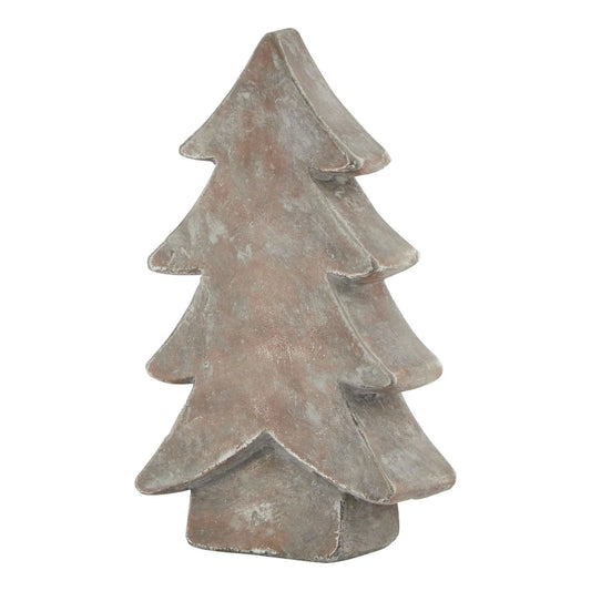 Brown weathered terracotta-effect medium ceramic Christmas tree ornament with rustic textured finish festive decorative accent 24x14x6cm | Click Style