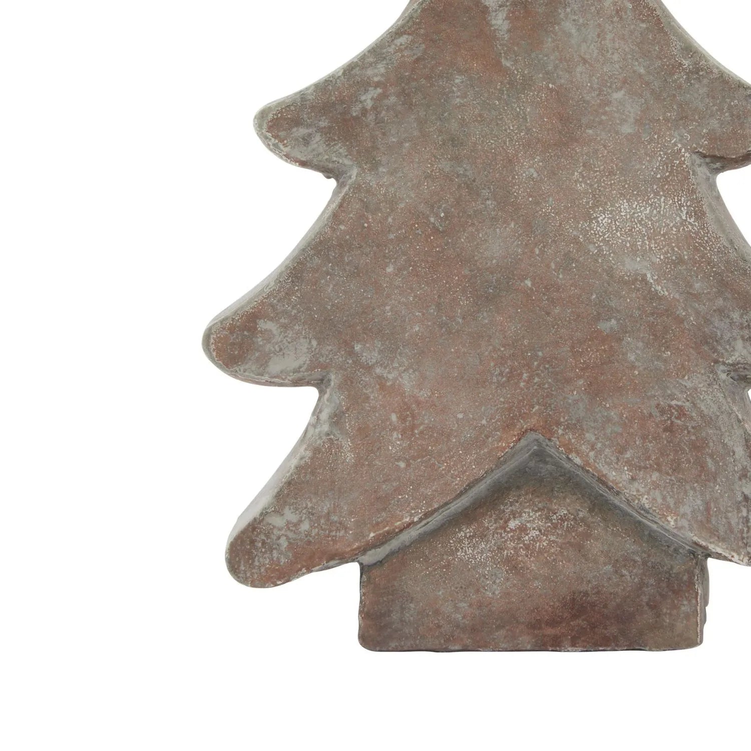 Brown weathered terracotta-effect small ceramic Christmas tree ornament with textured finish festive decorative accent 17x12x5cm | Click Style