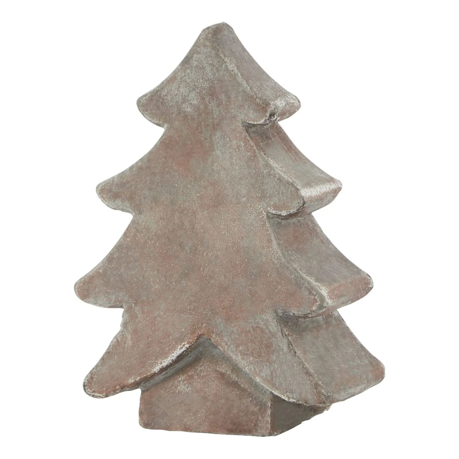 Brown weathered terracotta-effect small ceramic Christmas tree ornament with textured finish festive decorative accent 17x12x5cm | Click Style