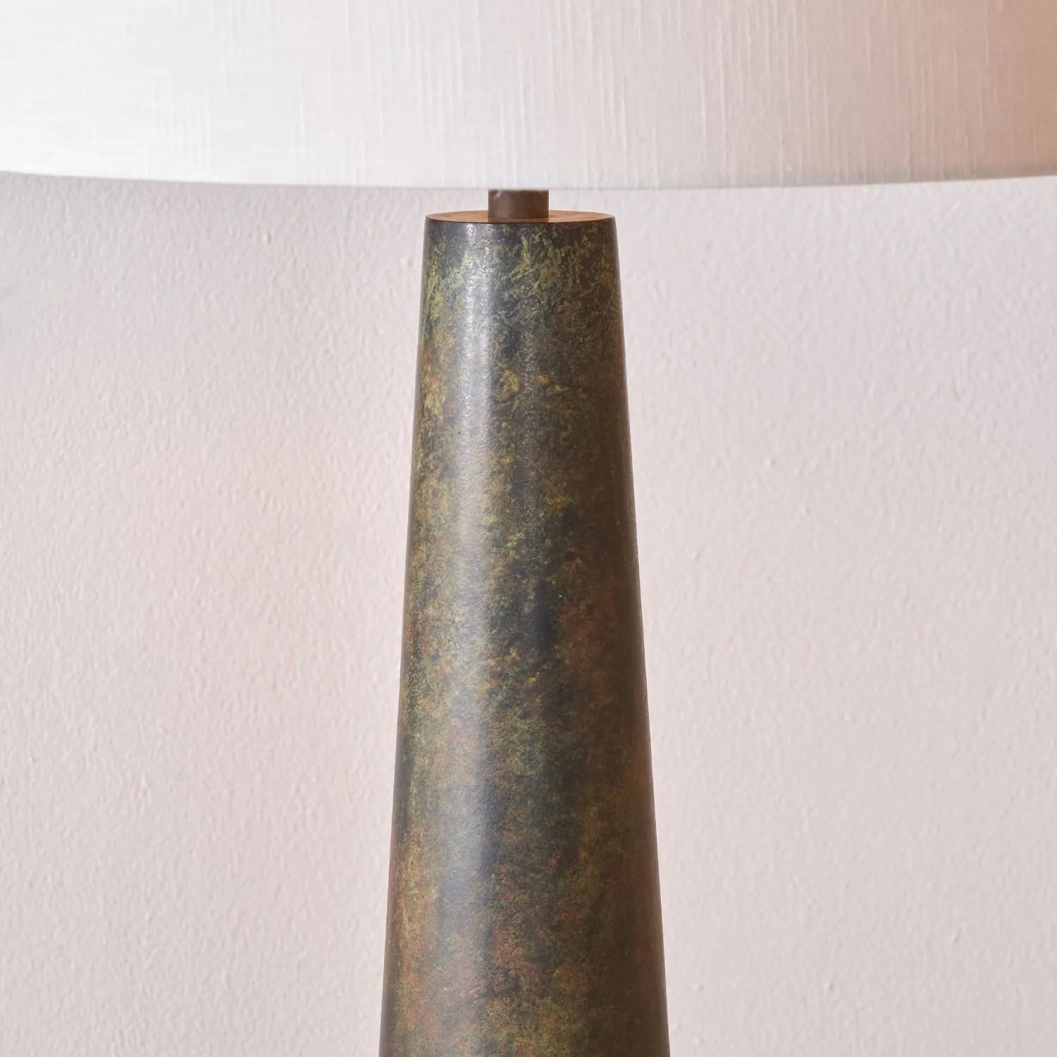 Brown & Green Aged Metal Floor Lamp with 45cm White Self-Lined Linen Drum Shade 159x45x45cm | Click Style
