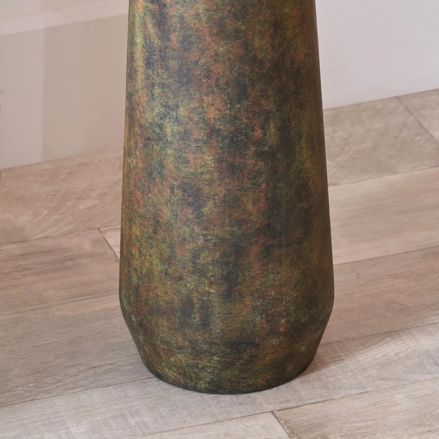 Brown & Green Aged Metal Floor Lamp with 50cm Natural Linen Tapered Shade 162x50x50cm | Click Style