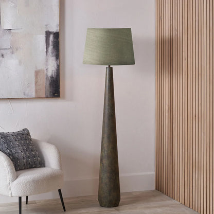 Brown & Green Aged Metal Floor Lamp with 50cm Pistachio Green Linen Tapered Shade 158x50x50cm | Click Style