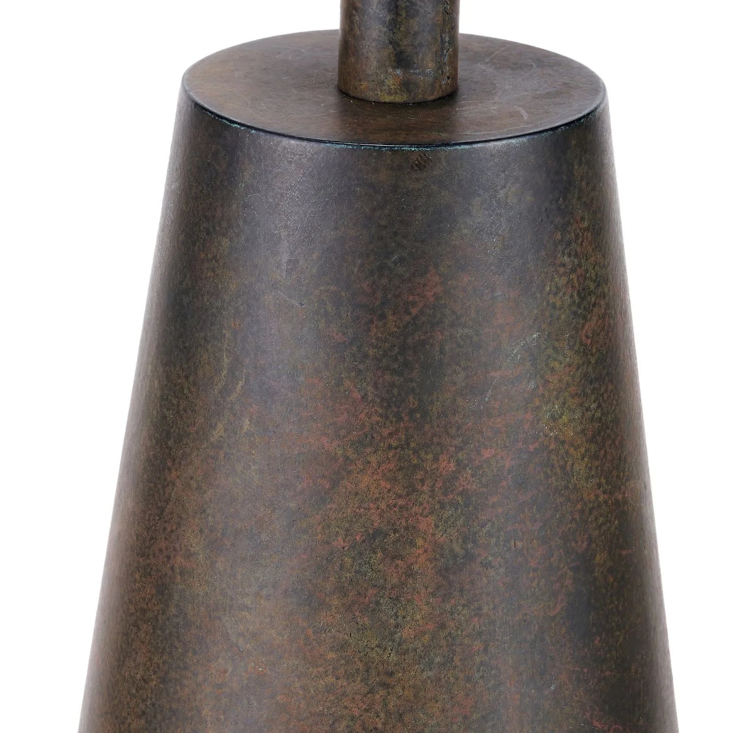 Brown & Green Aged Metal Tapered Table Lamp with 40cm Natural Linen Tapered Shade – Sculptural Bedside & Side Table Light 73x40x40cm | Click Style