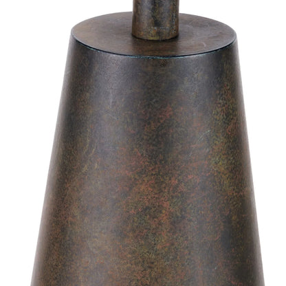 Brown & Green Aged Metal Tapered Table Lamp with 40cm Natural Linen Tapered Shade – Sculptural Bedside & Side Table Light 73x40x40cm | Click Style