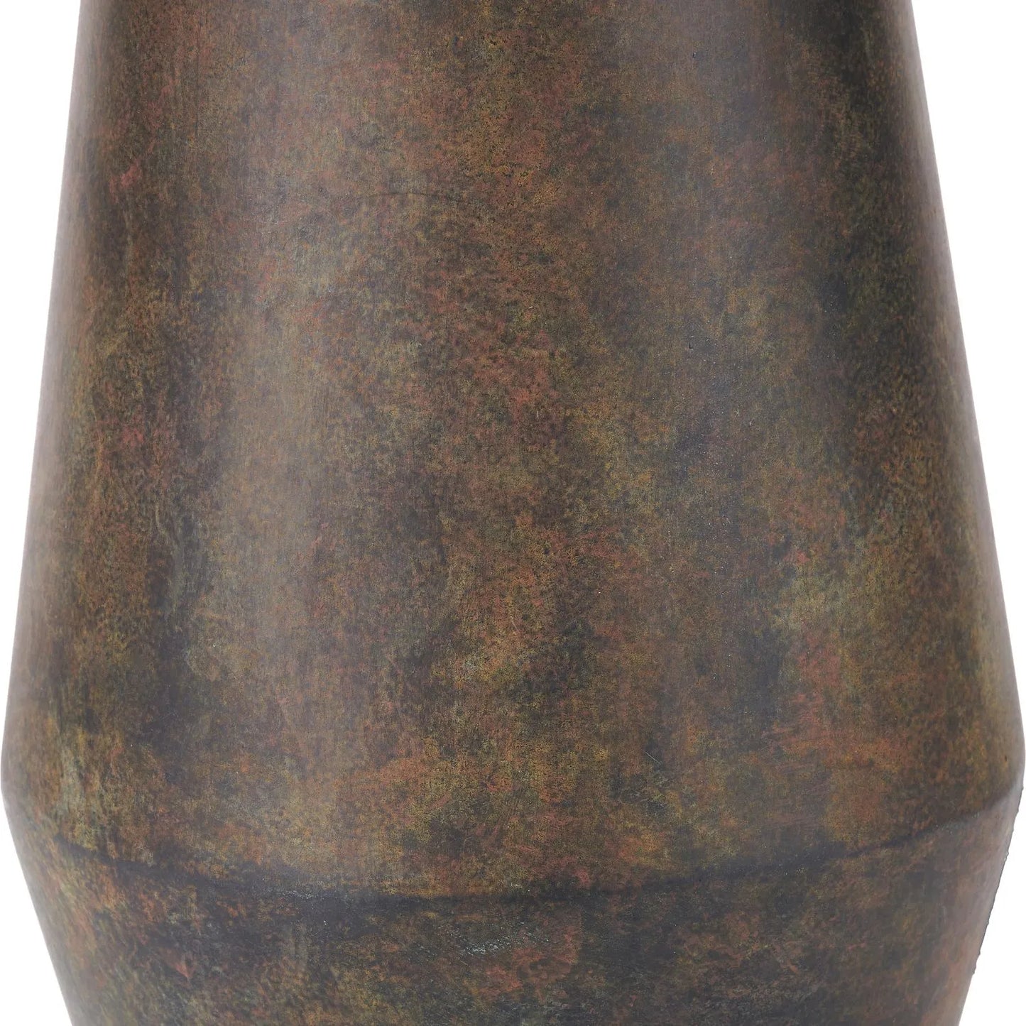 Brown & Green Aged Metal Tapered Table Lamp with 40cm Natural Linen Tapered Shade – Sculptural Bedside & Side Table Light 73x40x40cm | Click Style