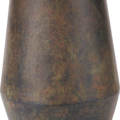 Brown & Green Aged Metal Tapered Table Lamp with 40cm Natural Linen Tapered Shade – Sculptural Bedside & Side Table Light 73x40x40cm | Click Style