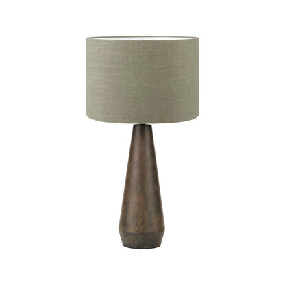 Brown & Green Aged Metal Tapered Table Lamp with 40cm Pistachio Green Linen Drum Shade – Sculptural Bedside & Side Table Light 76x40x40cm | Click Style