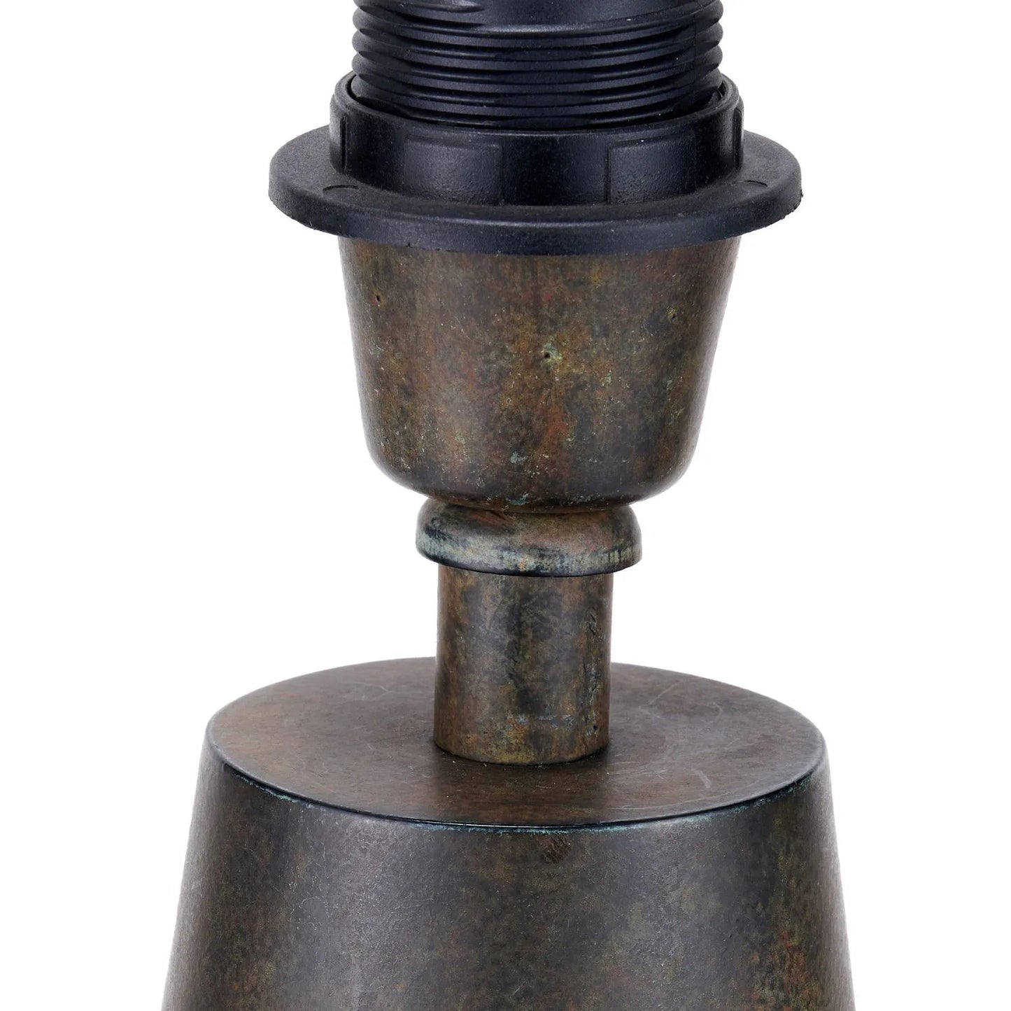 Brown & Green Aged Metal Tapered Table Lamp with 40cm Pistachio Green Linen Tapered Shade – Sculptural Bedside & Side Table Light 73x40x40cm | Click Style