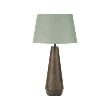 Brown & Green Aged Metal Tapered Table Lamp with 40cm Pistachio Green Linen Tapered Shade – Sculptural Bedside & Side Table Light 73x40x40cm | Click Style