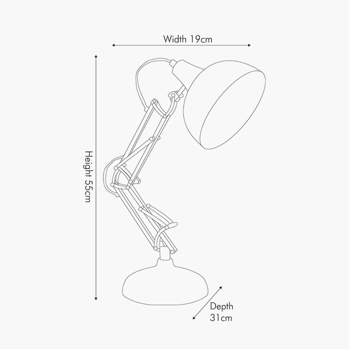 Brushed Brass Architect Task Lamp Dimensions – Adjustable Desk Light with Metal Arm & Tilting Shade 55x19cm - Click Style