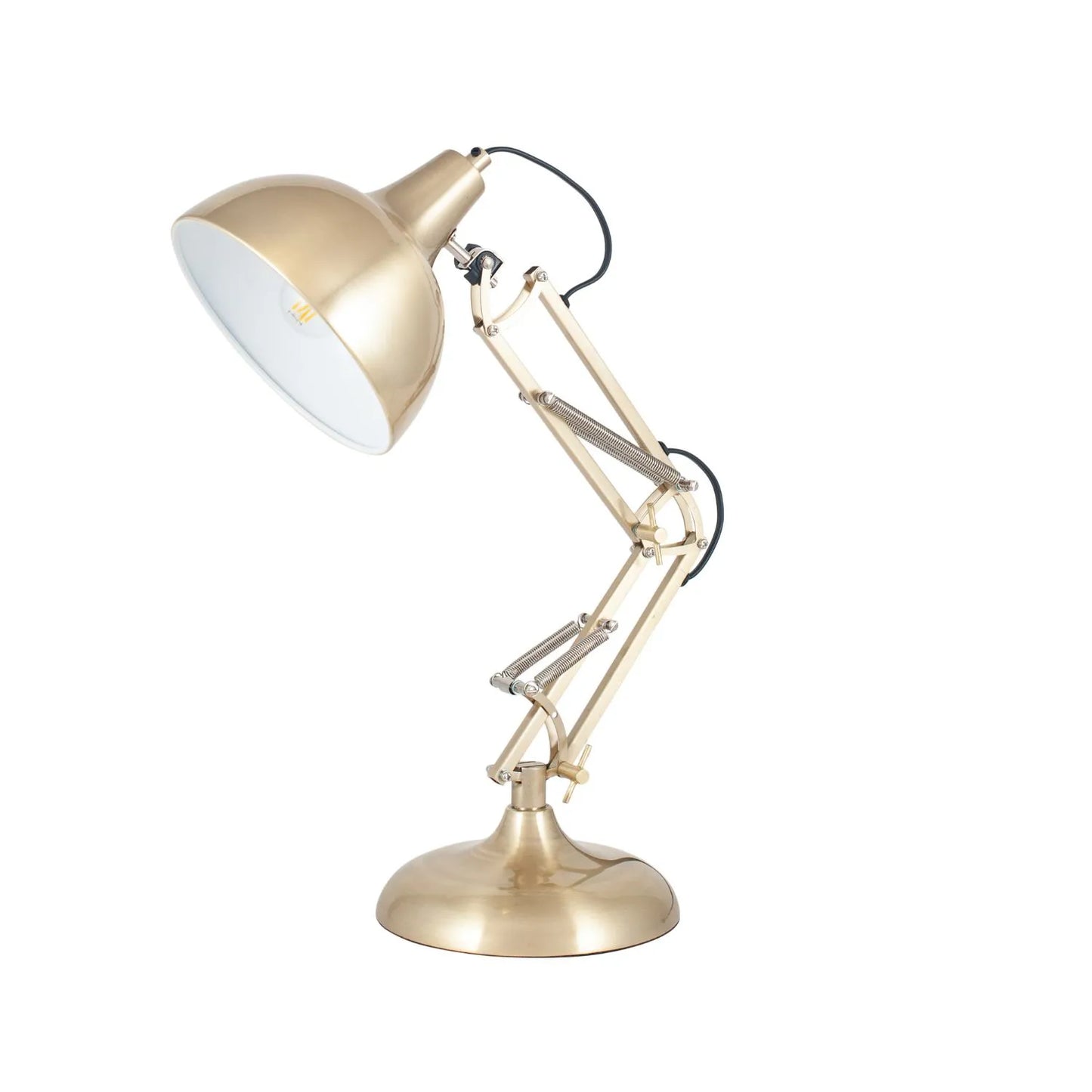 Brushed Brass Architect Task Lamp – Adjustable Desk Light with Metal Arm & Tilting Shade 55x19cm - Click Style