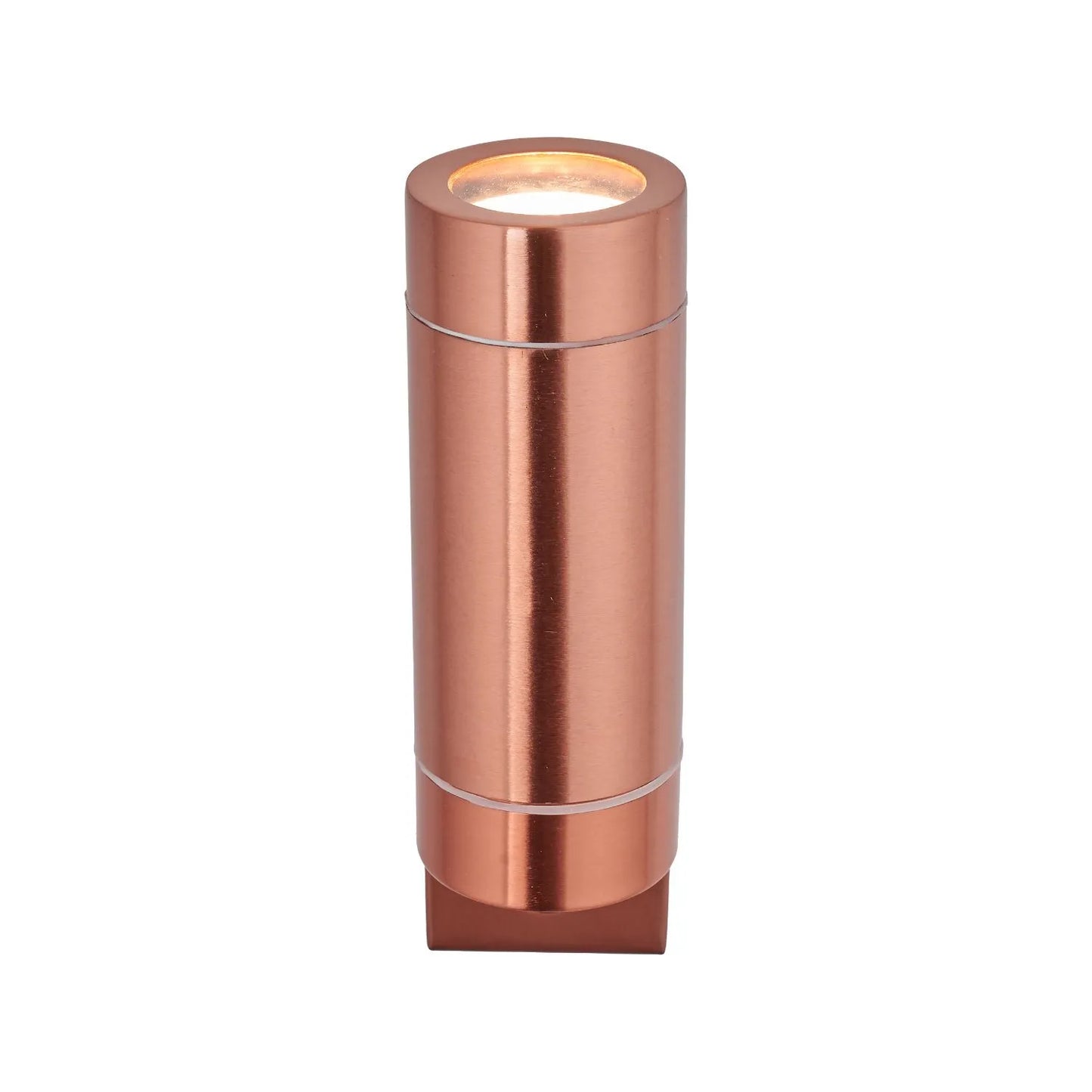 Brushed Copper Outdoor Up & Down PIR Motion Sensor Wall Light Illuminating an Exterior Wall with Dual Up and Down Light Beams | Click Style