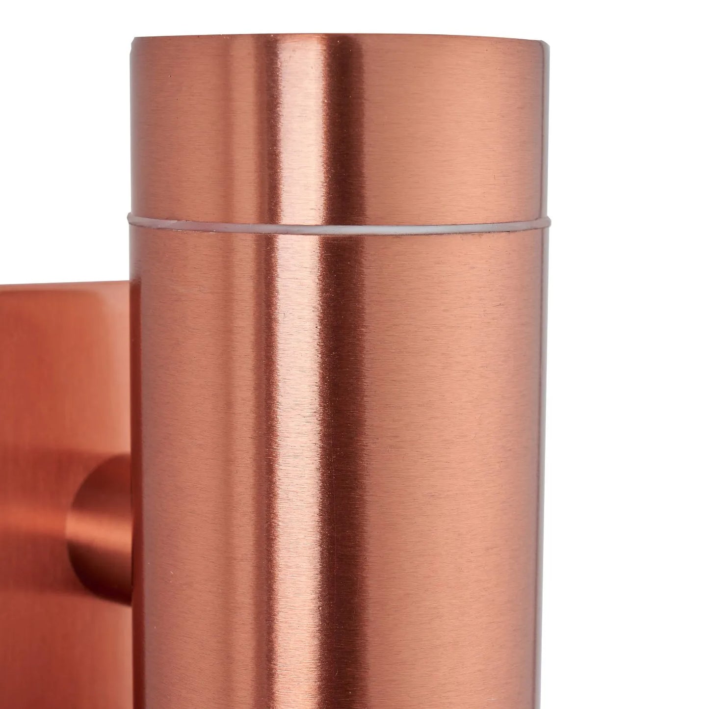 Brushed Copper Outdoor Up & Down PIR Motion Sensor Wall Light Illuminating an Exterior Wall with Dual Up and Down Light Beams | Click Style