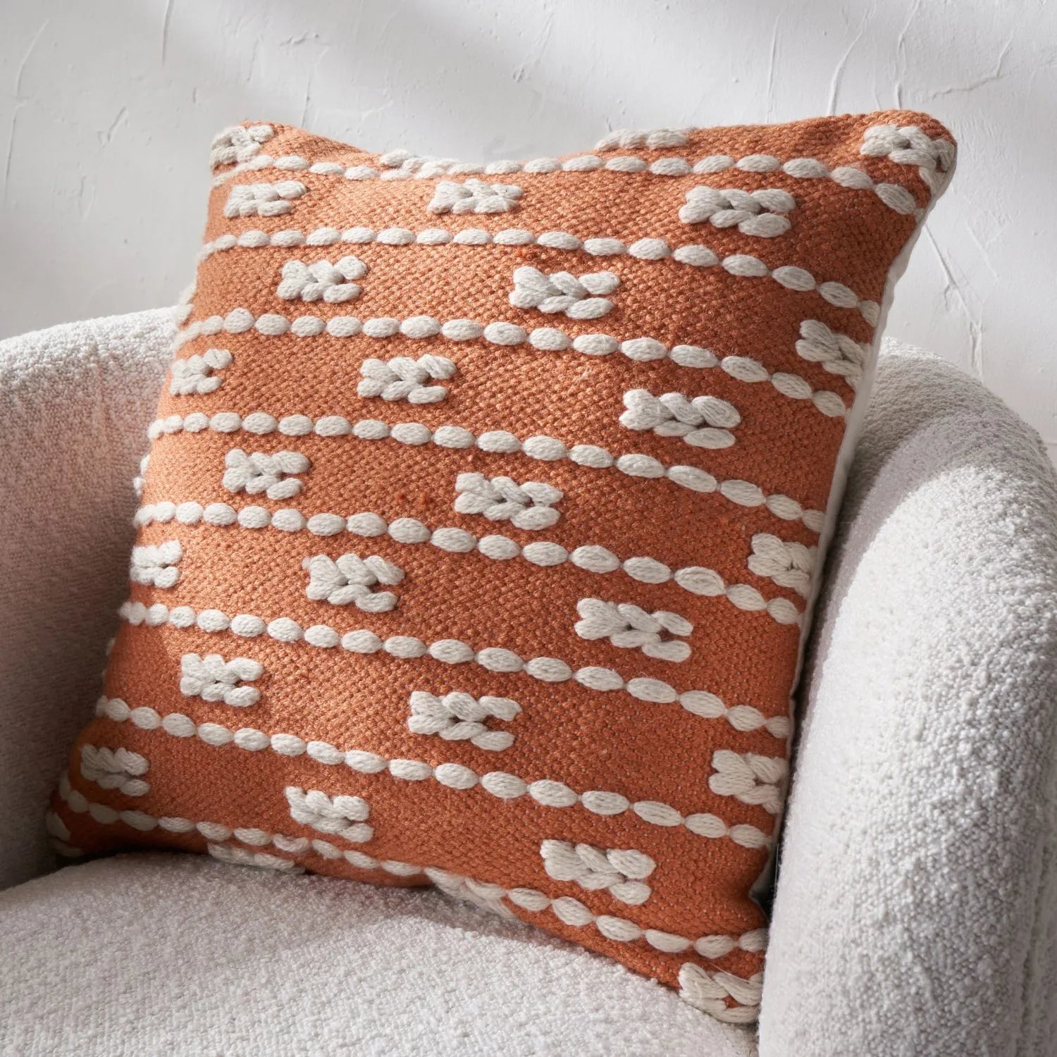 Burnt Orange White Braided Bohemian Outdoor Scatter Cushion