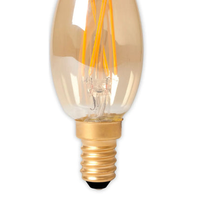 Calex E14 LED Dimmable Screw Filament Candle Bulb – Gold Glass Decorative Light 3.5W 200 Lumens 2100K 10x4x4cm - Click Style