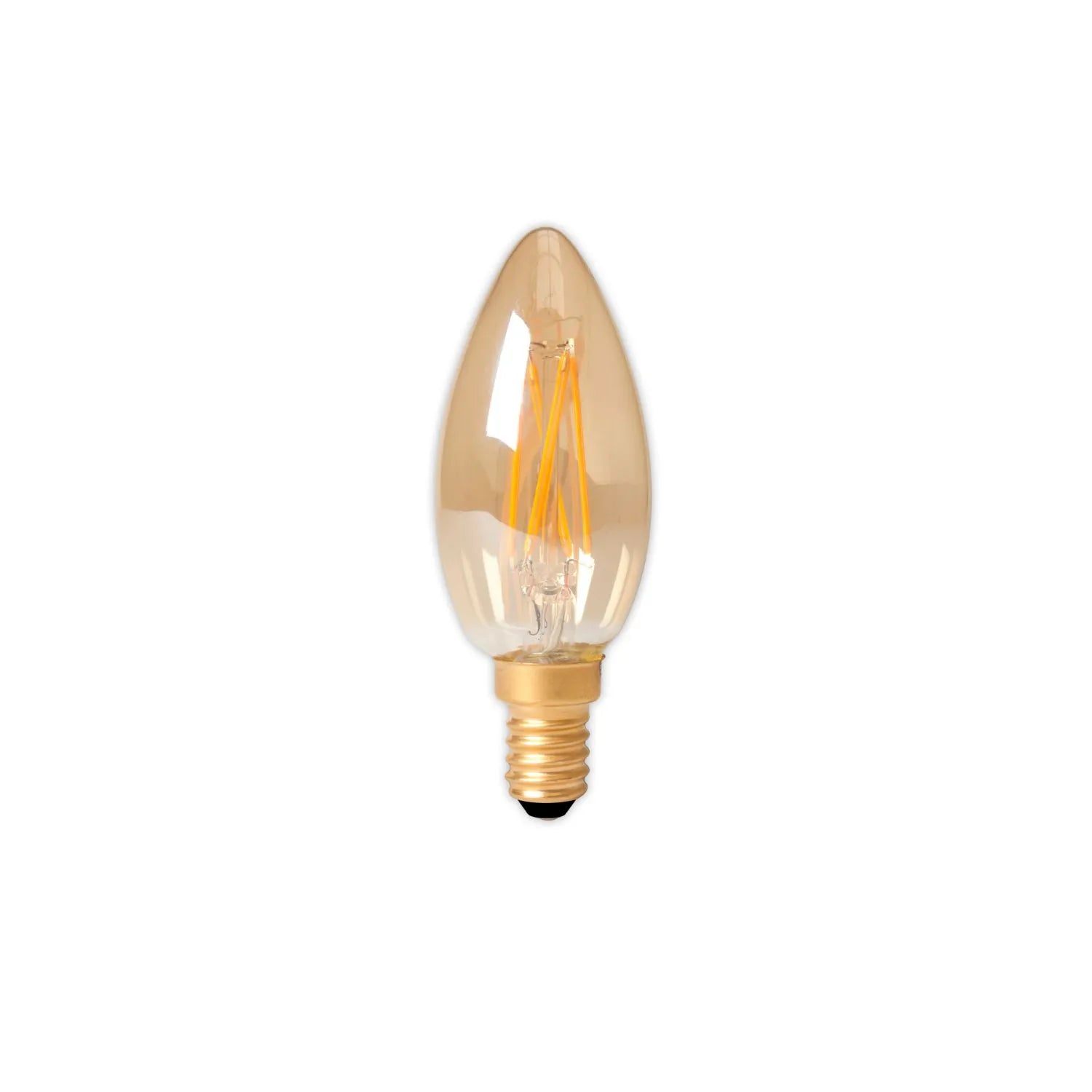 Calex E14 LED Dimmable Screw Filament Candle Bulb – Gold Glass Decorative Light 3.5W 200 Lumens 2100K 10x4x4cm - Click Style