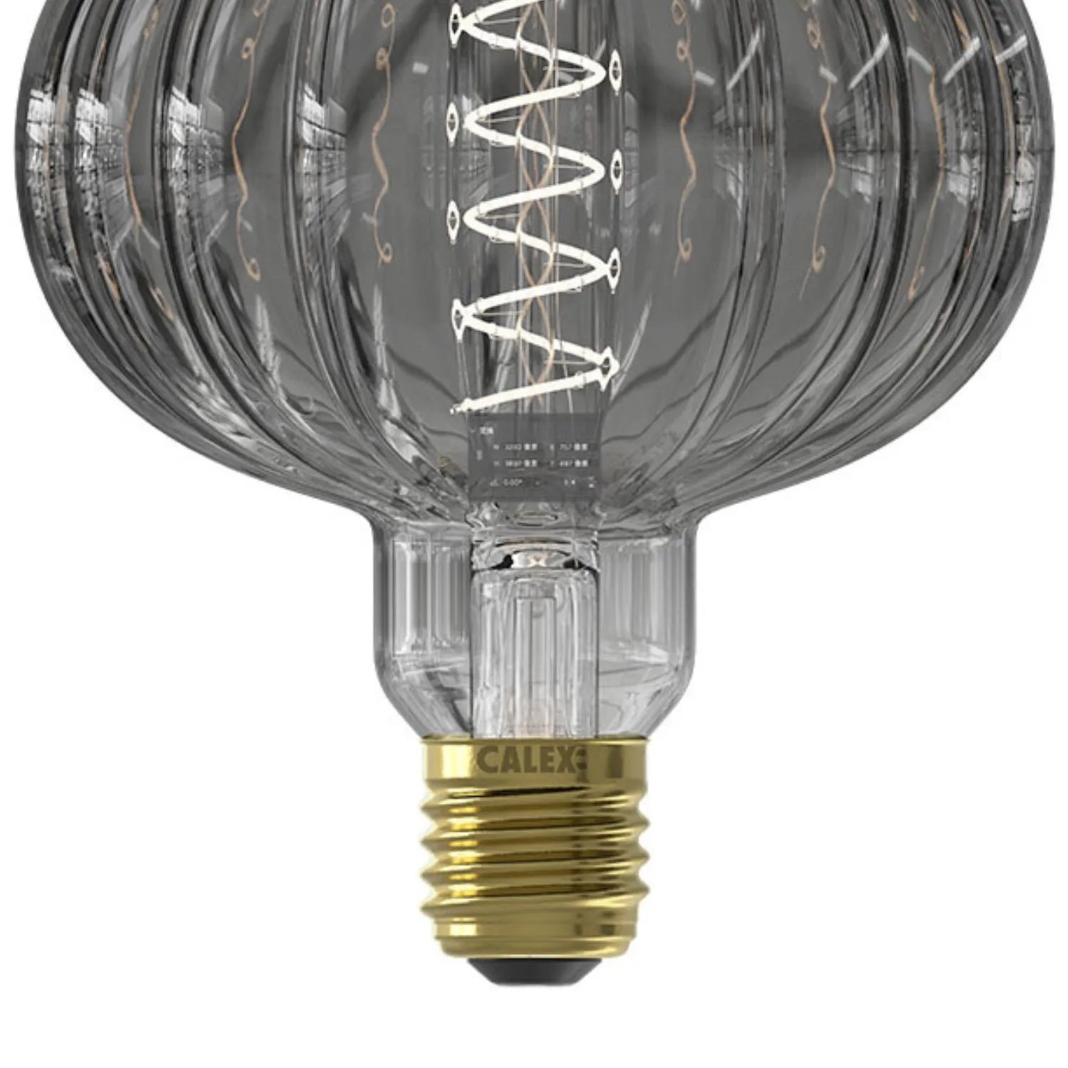 Calex Large Ribbed Globe E27 LED Dimmable Screw Filament Bulb – Smoked Glass Decorative Light 4W 200 Lumens 2200K 14.5x12.5x12.5cm - Click Style