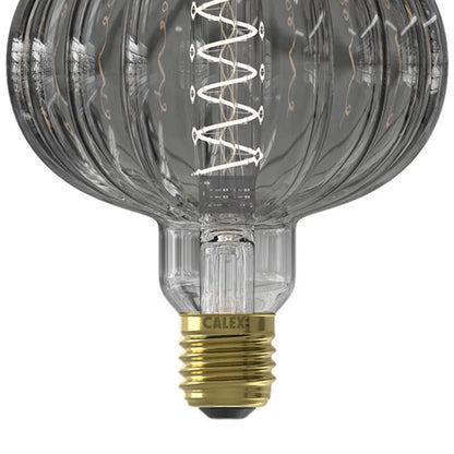 Calex Large Ribbed Globe E27 LED Dimmable Screw Filament Bulb – Smoked Glass Decorative Light 4W 200 Lumens 2200K 14.5x12.5x12.5cm - Click Style