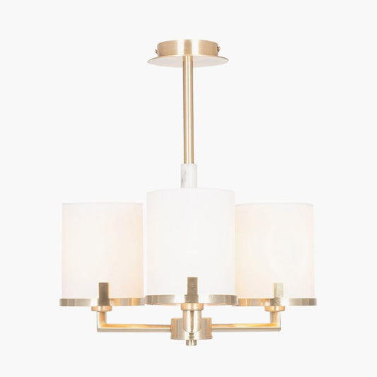 Champagne Gold & White Marble Effect 3-Light Pendant Ceiling Light with Ivory Lampshades – Modern Metal Lighting 44.5x36x34cm - Click Style