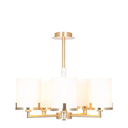 Champagne Gold & White Marble Effect 5-Light Pendant Ceiling Light with Ivory Lampshades – Modern Metal Lighting 45x47x44cm - Click Style