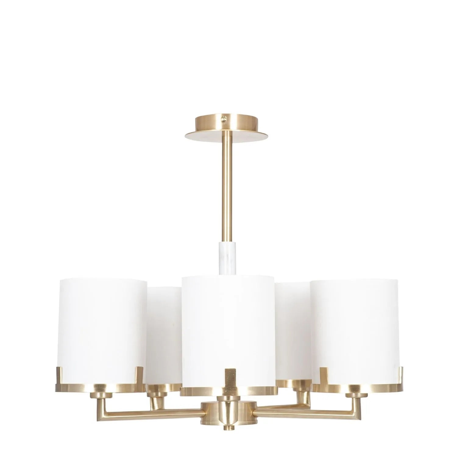 Champagne Gold & White Marble Effect 5-Light Pendant Ceiling Light with Ivory Lampshades – Modern Metal Lighting 45x47x44cm - Click Style